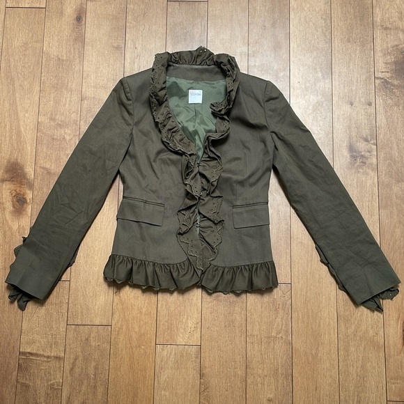 RED VALENTINO womens blazer jacket 2 olive green flared ruffle hem safari - Picture 5 of 14